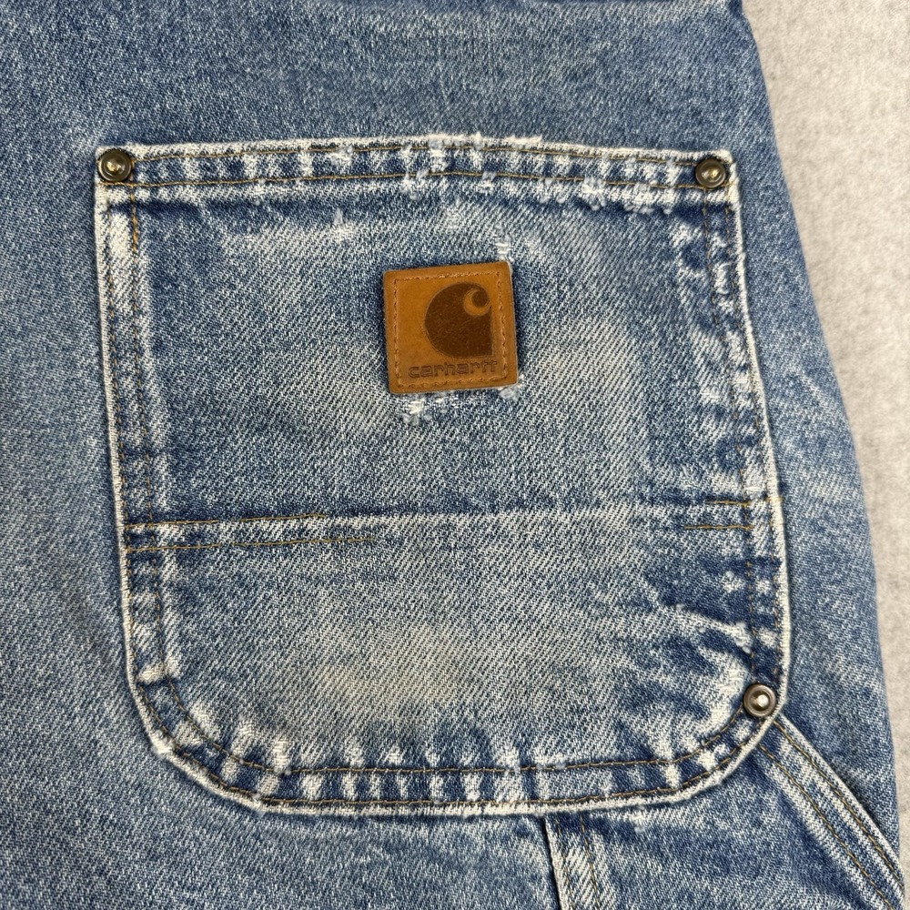 Vintage Carhartt Pants Mens 31x31 Light Wash Double Knee Rivets B73 Distressed - Picture 10 of 16